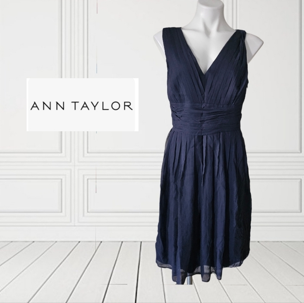 Ann Taylor Chiffon Navy Dress
